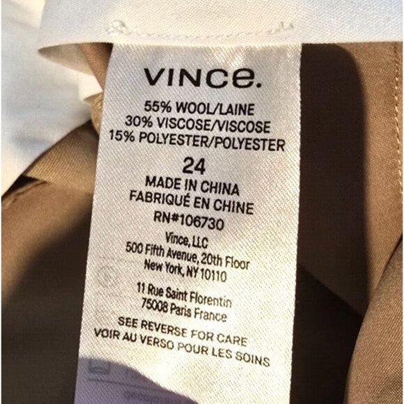 Vince High Waist Straight Leg Pant Sz 24 Womens Tan Wool Blend Work Professional - Picture 13 of 16